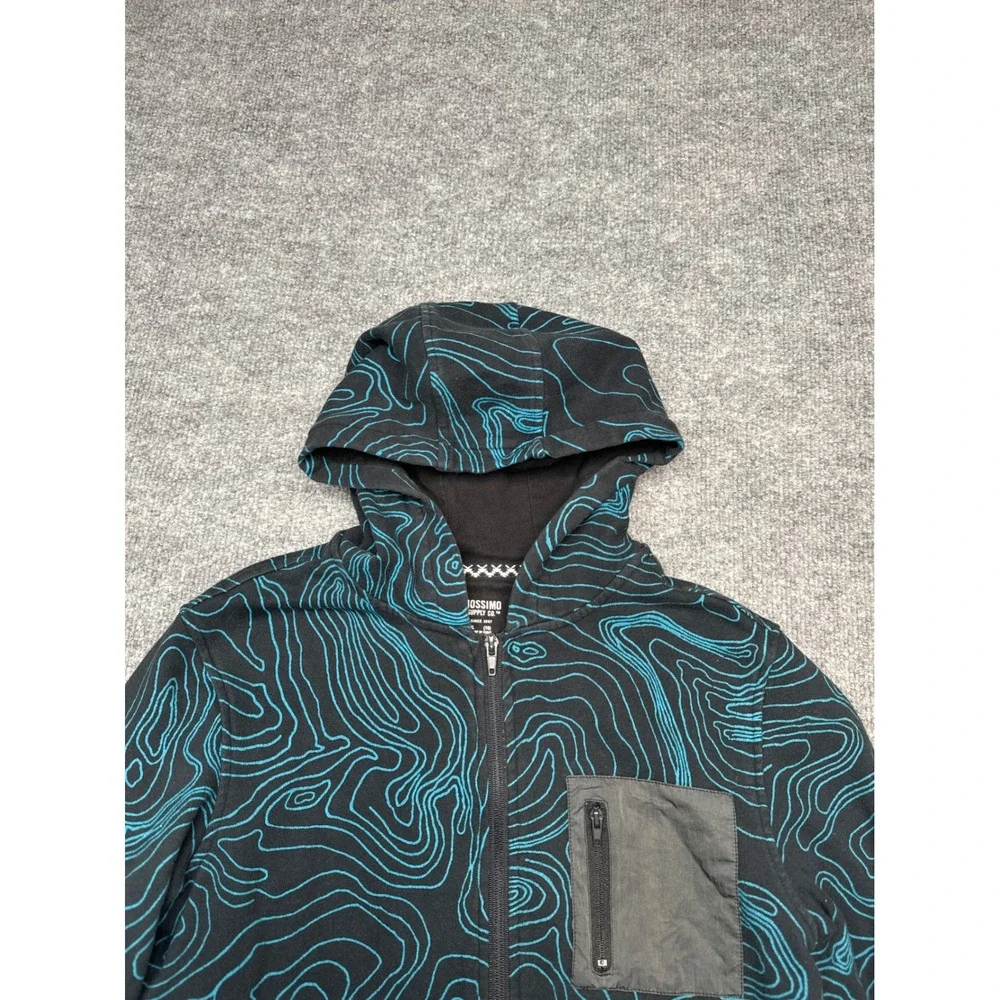 Mossimo Boys XL 16 Full Zip Hoodie Black Teal Topo Map Graphic Utility Pocket‎